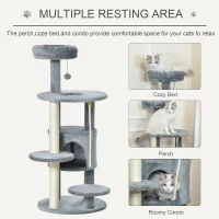 PawHut Cat Tree Tower for Indoor Cats 112cm Climbing Kitten Activity Center with Jute Scratching Post Perch Hanging Ball Toy Teasing Rope Dark grey(m-6)