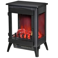 HOMCOM Free standing Electric Fireplace Stove, Fireplace Heater with LED Flame Effect, 3-sided Tempered Glass, Overheat Protection, 1000W/2000W, Black(m-1)