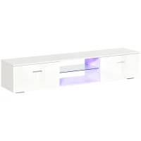 HOMCOM TV Stand Cabinet with High Gloss Front Door, LED RGB Lights and Remote Control for TVs up to 55", Media TV Console Table with Storage Cupboard, White(m-1)