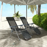 Outsunny Set of Two Sun Loungers, with Five-Position Adjustable Backs - Black(m-10)