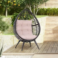 Outsunny Fauteuil cocon oeuf sur pied design dim. 101L x 89l x 156H cm coussin beige déhoussable grand confort inclus métal résine chocolat(m-2)