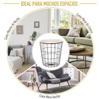 HOMCOM Mesa Auxiliar Redonda Mesa de Centro de Estilo Industrial Perfecta para Salón o Dormitorio por Gran Espacio de Almacenaje Φ39.5x43cm Madera y Negro(m-6)