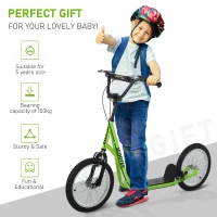 HOMCOM Kick Scooters for Kids with Adjustable Height, Anti-Slip Deck, Dual Brakes, Rubber Tyres, for Boys and Girls Aged 5+ Years Old - Green(m-5)