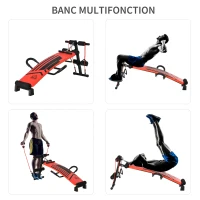 HOMCOM Banc de musculation pliable multifonction appareil fitness sit-up abdo hauteur réglable amortisseurs + sangles élastiques acier revêtement synthétique 137 x 72 x 62 cm rouge noir(m-4)