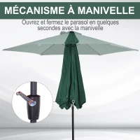 Outsunny Parasol droit parasol inclinable de jardin balcon terrasse manivelle toile polyester imperméabilisée haute densité 180 g/m² Ø2,6 x 2,35H m aluminium vert foncé(m-6)