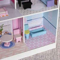 HOMCOM Cuisine Bois Jeu d'imitation - Maison de poupée Cuisine Enfant 2 en 1 - Nombreux Accessoires & rangements Inclus - MDF pin Rose Blanc(m-9)