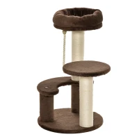 PawHut 65cm Cat Tree, Cat Tower for Kittens, Small Cat Condo with Sisal Scratching Posts, Hanging Rope, Perches - Brown(m-1)