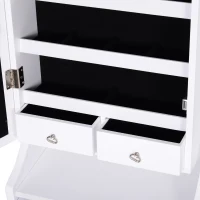 HOMCOM Espejo Joyero de Pie Armario de Joyería con Luces LED Cerradura Cajones Espejo y Mesa Interior Abatible para Comésticos 45x36x150cm(m-9)