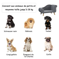 PawHut Canapé chien lit pour chien méridienne design scandinave coussin moelleux pieds bois massif dim. 82 x 55 x 49 cm velours gris(m-6)