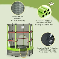 HOMCOM 5.2FT/63 Inch Kids Trampoline with Enclosure Net Steel Frame Indoor Round Bouncer Rebounder Age 3 to 6 Years Old Green(m-6)