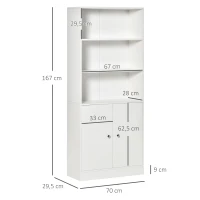 HOMCOM Estantería Librería con 3 Compartimentos Abiertos y 1 Armario con Estante Ajustable Almacenaje para Salón Estudio 70x29,5x167 cm Blanco(m-3)