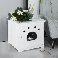 PawHut Casa para Gatos de Madera Mueble Arenero Gatos con Puerta y Entrada en Forma de Garra Cueva de Gatos para Descanso 48x51x51 cm Blanco(m-2)