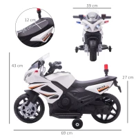 HOMCOM Kids 6V Electric Ride On Motorcycle Police Car Vehicle w/ Lights Horn Realistic Sound Outdoor Play Toy for 18 - 36 months White(m-3)