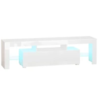 HOMCOM High Gloss TV Stand Cabinet with LED RGB Lights and Remote Control for TVs up to 65", Media TV Console Table with Storage Compartment, White(m-1)