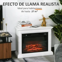 HOMCOM Chimenea Eléctrica de Pared Tipo Estufa Potencia 1800W Efecto Llama LED con Control Remoto Temporizador y Termostato 79x27x62,4 cm Blanco(m-4)