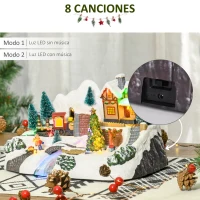 HOMCOM Pueblo Navideño Escena Navideña Iluminado con Luces LED Árbol de Navidad Música y Tren Móvil Decoración Navideña sobre Mesa 30x19x19,5 cm Multicolor(m-6)