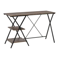 HOMCOM Bureau Informatique Design Industriel 2 étagères châssis piètement croisé métal Noir MDF Aspect Bois Brun(m-1)