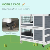 PawHut Double Deckers Guinea Pig Cage, Indoor Rabbit Hutch with Feeding Trough, Trays, Ramps, Openable Top - Grey(m-7)