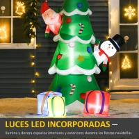 HOMCOM Árbol de Navidad Inflable 180 cm con Luces LED Adornos de Papá Noel Muñeco de Nieve y Regalos con Inflador para Interiores y Exteriores 115x105x180 cm Verde(m-4)