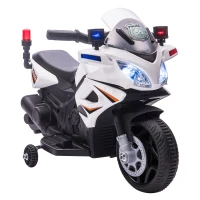 HOMCOM Kids 6V Electric Ride On Motorcycle Police Car Vehicle w/ Lights Horn Realistic Sound Outdoor Play Toy for 18 - 36 months White(m-1)