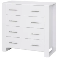 HOMCOM Chest Of 4 Drawers Storage Cabinet Bedroom Clothes w/Metal Handles Base Freestanding Unit Furnishing Living Room White(m-11)