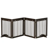 PawHut Freestanding Pet Gate 4 Panel Wooden Dog Barrier Folding Safety Fence with Support Feet up to 204cm Long 61cm Tall for Doorway Stairs Brown(m-1)