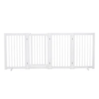 PawHut Freestanding Pet Gate 4 Panels Wooden Dog Safety Fence Foldable with Support Feet for Doorway Stairs 91cm Tall White(m-11)