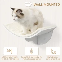 PawHut Wood Cat Shelves Wall-Mounted Shelter Curved Kitten Bed Cat Perch Climber Cat Furniture 41 x 28 x 21cm White(m-4)