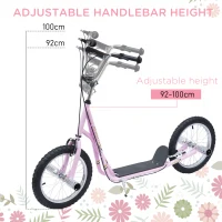 HOMCOM Stunt Scooter Non-Electric Pneumatic 16" Tyres Scooter-Pink(m-5)