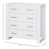 HOMCOM Chest Of 4 Drawers Storage Cabinet Bedroom Clothes w/Metal Handles Base Freestanding Unit Furnishing Living Room White(m-3)
