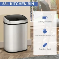 HOMCOM Stainless Steel Kitchen Sensor Dustbin Automatic Touchless Rubbish Garbage Waste Bin 58L Silver(m-4)
