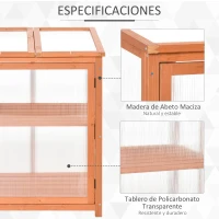 Outsunny Mini Invernadero de Jardín Invernadero de Madera y Paneles de Policarbonato Vivero Casero con 2 Estantes Tapas y Puerta para Plantas Huerto Jardinería 62x63x82 cm Madera Natural(m-6)