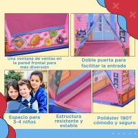 HOMCOM Tienda de Campaña para Niños Casita Infantil Tipi Infantil Tipo Pastelería Regalo para Niños de 3 Años 93x69x103 cm Rosa(m-5)