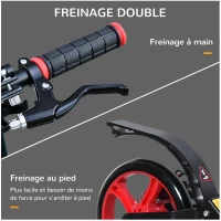 HOMCOM Trottinette pliable adulte béquille frein disque arrière double système d'absorption de choc hauteur guidon réglable 3 niv. alu. ABS rouge noir(m-7)