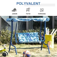 Outsunny Balancelle de Jardin 2 Places pour Enfants Ceintures sécurité réglables accoudoirs Pare-Soleil inclinable Motif Requin Bleu(m-8)