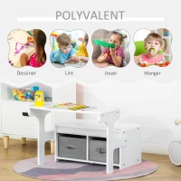 HOMCOM Bureau pour Enfant Banc Bureau tiroirs 3 en 1 mini canapé pour enfant - accoudoirs Dossier relevable - MDF Non tissé Blanc Gris(m-7)
