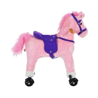 HOMCOM Rocking Horse Kids Ride on Walking Horse Animal Pony Wheeled Riding Plush Toy w/Sound for 3 Years and Up (Pink)(m-8)