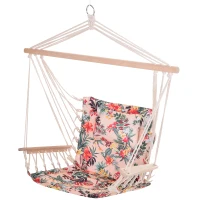 Outsunny Silla Colgante Estampado Floral Hamaca con Cojín Reposacabezas para Interior Exterior 100x106 cm Carga Máx. 100 kg(m-1)
