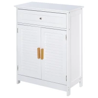 kleankin Armario Auxiliar para Baño Mueble Organizador Multifuncional con Cajón Estante Ajustable Interno 2 Puertas de Persianas Estilo Elegante 59x29x80 cm Blanco(m-1)