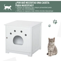 PawHut Casa para Gatos de Madera Mueble Arenero Gatos con Puerta y Entrada en Forma de Garra Cueva de Gatos para Descanso 48x51x51 cm Blanco(m-6)