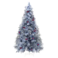 HOMCOM Indoor Christmas Tree Artificial Berry Snow Xmas Decoration with Metal Stand and 499 Tips (7FT(210CM))(m-11)