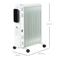 HOMCOM 2500W Oil Filled Radiator, 11 Fin Portable Electric Heater with LED Display, 24H Timer, 3 Heat Settings, Adjustable Thermostat, Safety Cut off, Remote Control, White(m-3)