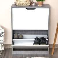 HOMCOM Two Drawer Shoe Cabinet Home Storage Organiser w/ Groove Handles Adjustable Shelves Modern Boxy Rack Hallway Bedroom Furniture(m-7)