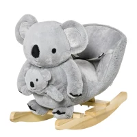 HOMCOM Kids Toddler Rocking Horse Plush Ride On Koala Rocker Wooden Base Seat Safety Belt w/ Gloved Doll Toy for 18-36 Months Grey(m-11)