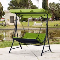 Outsunny 2 Seater Garden Swing Seat Bed, Sun Lounger with Adjustable Canopy, Cushioned Seat and Weather Resistant Steel Frame for Patio, Yard, Green(m-10)