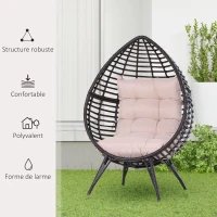 Outsunny Fauteuil cocon oeuf sur pied design dim. 101L x 89l x 156H cm coussin beige déhoussable grand confort inclus métal résine chocolat(m-6)