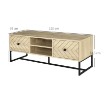 HOMCOM Meuble TV 2 tiroirs 2 niches de rangement bois et pieds en métal dim. 120L x 39l x 44,5H cm(m-3)