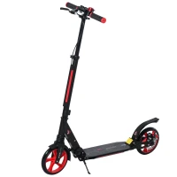 HOMCOM Trottinette pliable adulte béquille frein disque arrière double système d'absorption de choc hauteur guidon réglable 3 niv. alu. ABS rouge noir(m-1)