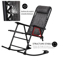 Outsunny Fauteuil à Bascule Rocking Chair Pliable de Jardin dim. 94L x 64l x 110H cm Acier époxy textilène Gris chiné(m-6)