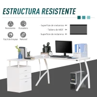 HOMCOM Escritorio Esquinero para Ordenador Escritorio en Forma de L con 3 Cajones Mesa Moderna para Oficina Estudio 143,5x143,5x76 cm Blanco(m-6)